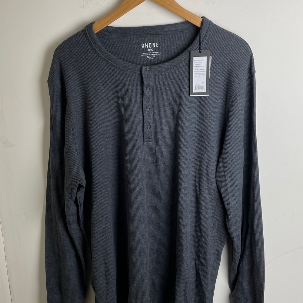 Rhone Waffle Henley Black Heather Size XXL NWT